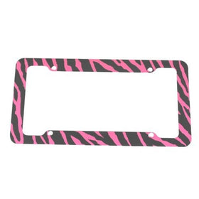 Pink Zebra Print License Plate Frame (Made of Plastic)