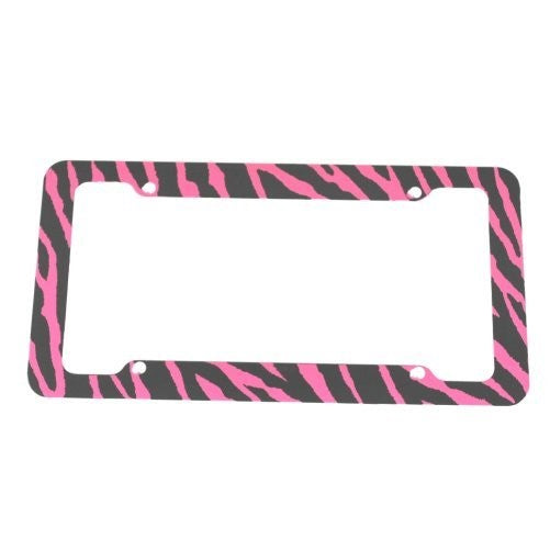 Pink Zebra Print License Plate Frame (Made of Plastic)