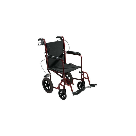 Drive Medical Expedition Aluminum Transport Wheelchair with Hand Brakes, Red, 19"