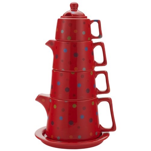 Classic Coffee & Tea Tower Tea Set, Red Polka Dot