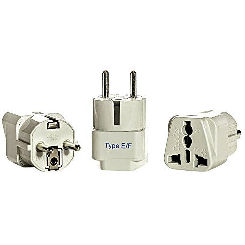 Ceptics Grounded Universal Plug Adapter for Europe, Germany, France (Schuko) (Type E/F) - 3 Pack