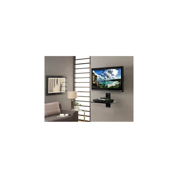 Atlantic AV Wall Mount Shelf for DVD Components, Set Top Boxes, Cable Boxes, Streaming Devices and DVRs with Black Glass Shelf