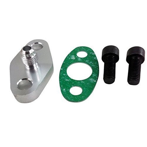 MotoMavens Turbo Oil Feed Inlet Flange Gasket Adapter Kit 4AN 4 AN Fitting T3 T3/T4 T04 T4
