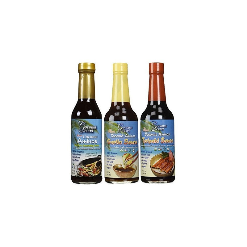Coconut Secret Coconut Aminos Teriyaki Sauce, Garlic Sauce, and Aminos (Bundle) (1-Pack of 3)