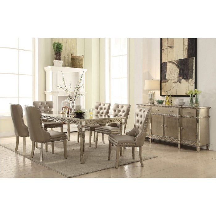 Contemporary Style Wood and Mirror Dining Table, Champagne