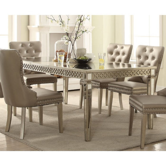 Contemporary Style Wood and Mirror Dining Table, Champagne