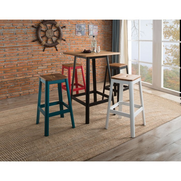 Transitional Square Shaped Wooden Bar Table With Metal Base, Black and Brown