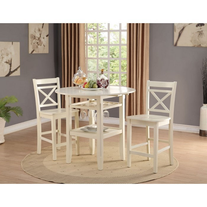 Round Wooden Counter Height Table With Wine Glass Shelf, Cream