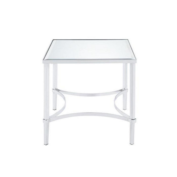 Modern Style Square Metal Frame End Table with Mirrored Top, Silver