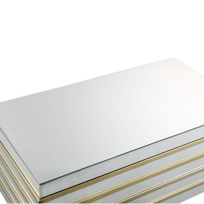 Rectangular Metal and Mirror Coffee Table, Silver and Gold