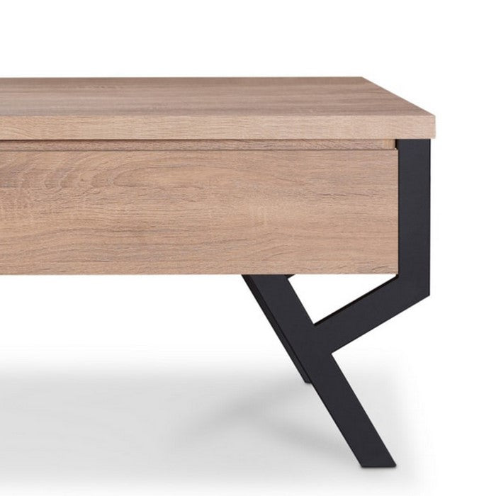 Transitional Rectangular Wooden Coffee Table With 2 Drawers, Brown and Black