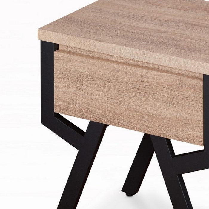 Transitional Square Wood and Metal End Table With 1 Drawer, Brown and Black