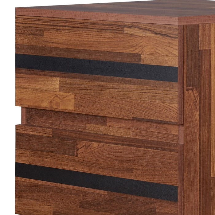 Two Drawers Wooden End Table with Angled Leg Support, Brown and Black