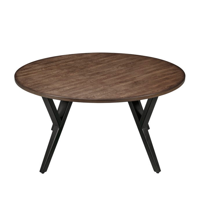 Round Wood and Metal Coffee End Table Set, Brown and Black, Pack of 3