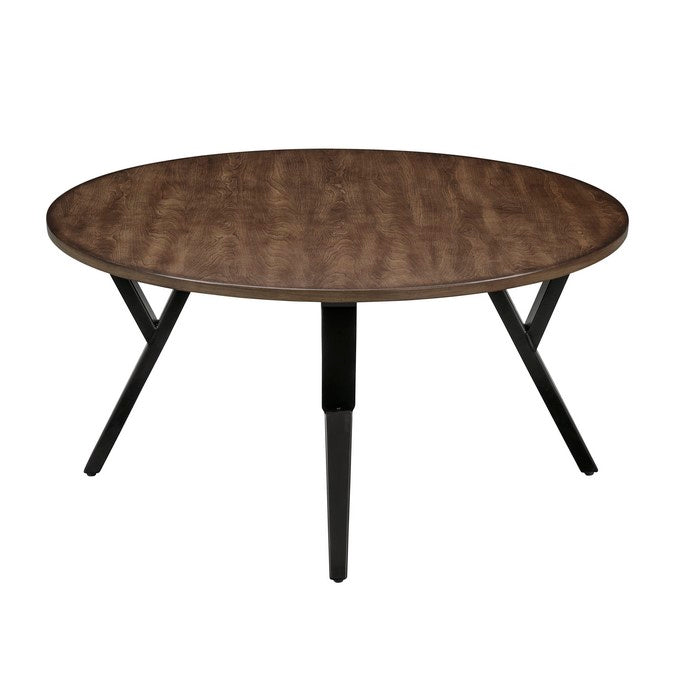 Round Wood and Metal Coffee End Table Set, Brown and Black, Pack of 3