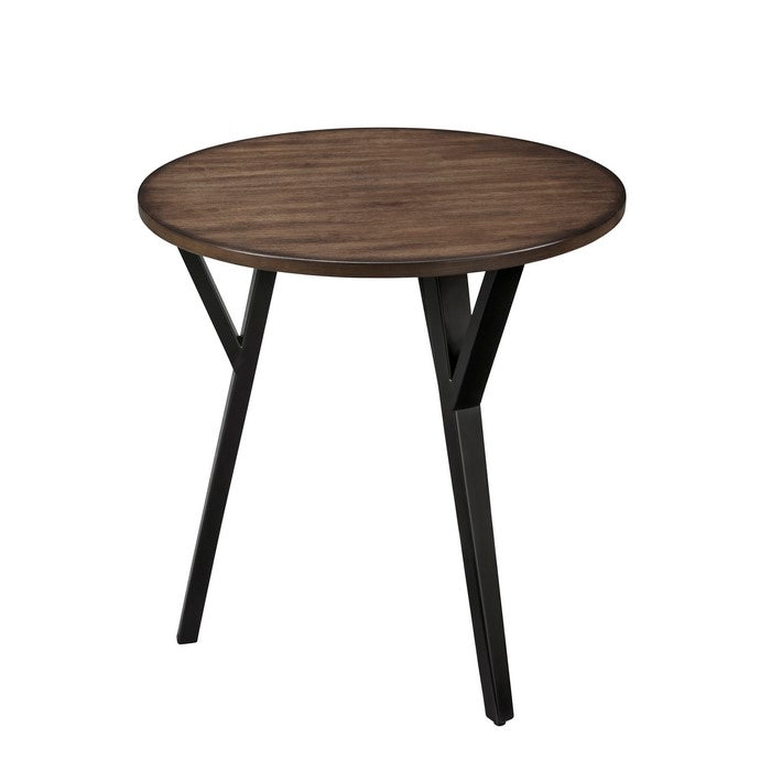 Round Wood and Metal Coffee End Table Set, Brown and Black, Pack of 3