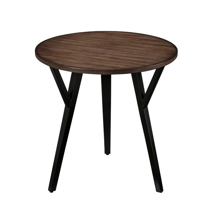 Round Wood and Metal Coffee End Table Set, Brown and Black, Pack of 3