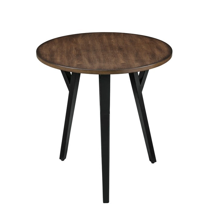 Round Wood and Metal Coffee End Table Set, Brown and Black, Pack of 3