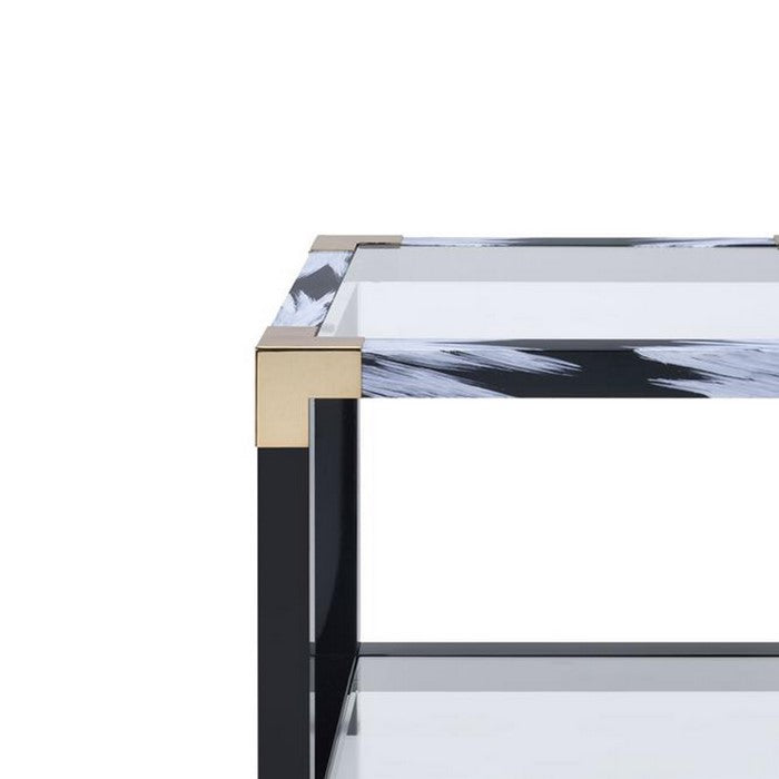 34 Inch Glass Top Rectangular Metal End Table, Black