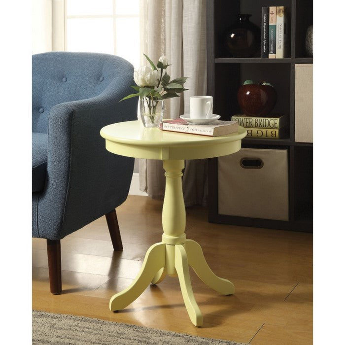 22" Wooden Round Side Table with Pedestal Base, Yellow