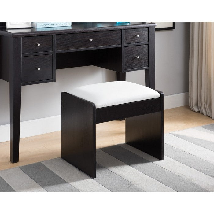 Leatherette Seat Contemporary Wooden Stool, Brown and White
