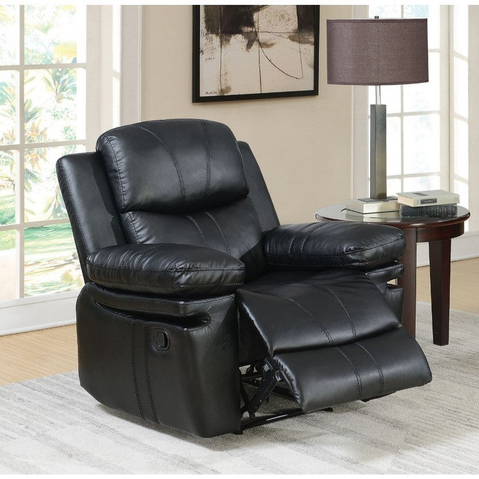 Traditional Leatherette Upholstered Metal Recliner Chair with Plush Cushion Back, Black