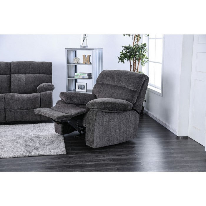 Fabric Upholstered Metal Recliner Chair with Spilt Back Cushion and Padded Armrest, Gray