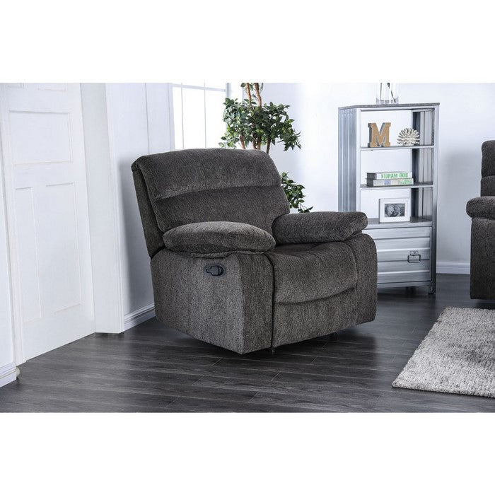 Fabric Upholstered Metal Recliner Chair with Spilt Back Cushion and Padded Armrest, Gray