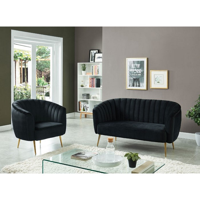 Flannelette Upholstered Shell Tufting Accent Chair with Metal Legs, Gold and Black