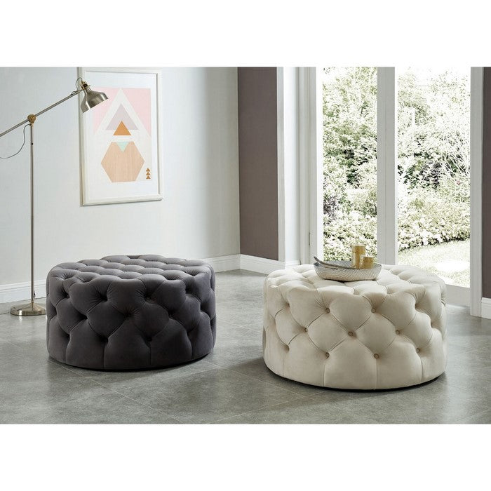 Traditional Style Flannelette Upholstered Button Tufted Wooden Ottoman, Gray
