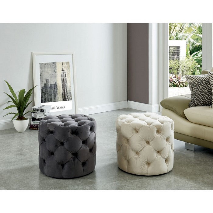 Traditional Style Flannelette Upholstered Button Tufted Wooden Ottoman, Beige
