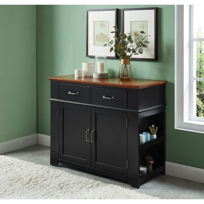 Two Tone Wooden Server with Spacious Storage and Side Rack, Black and Brown