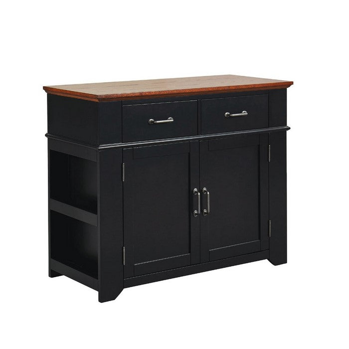 Two Tone Wooden Server with Spacious Storage and Side Rack, Black and Brown