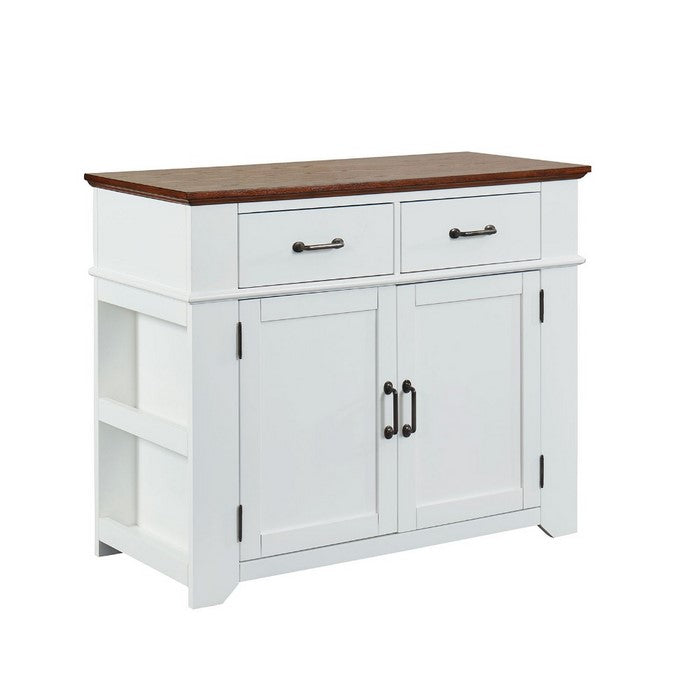 Two Tone Wooden Server with Spacious Storage and Side Rack, White and Brown