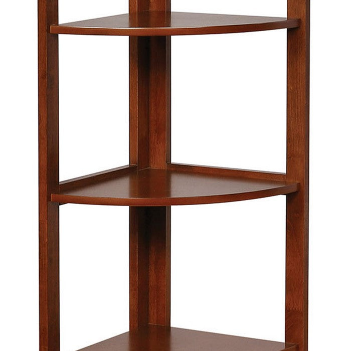 Transitional Style Wooden Open Frame Ladder Shelf with Five Shelves, Oak Brown