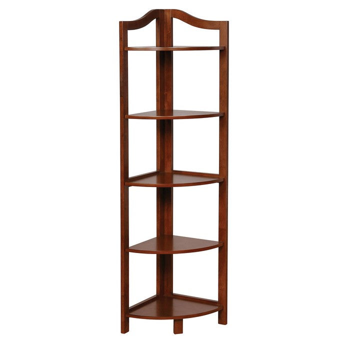 Transitional Style Wooden Open Frame Ladder Shelf with Five Shelves, Oak Brown