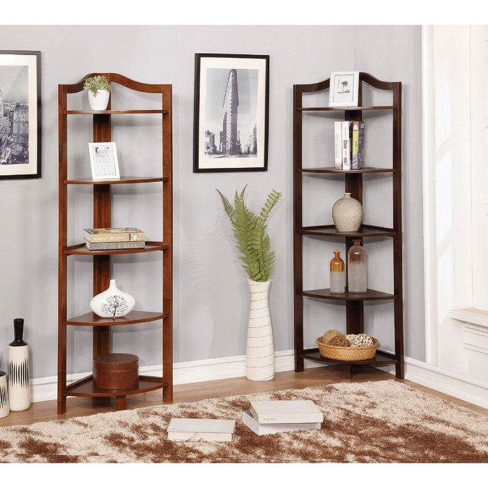 Transitional Style Wooden Open Frame Ladder Shelf with Five Shelves, Espresso Brown