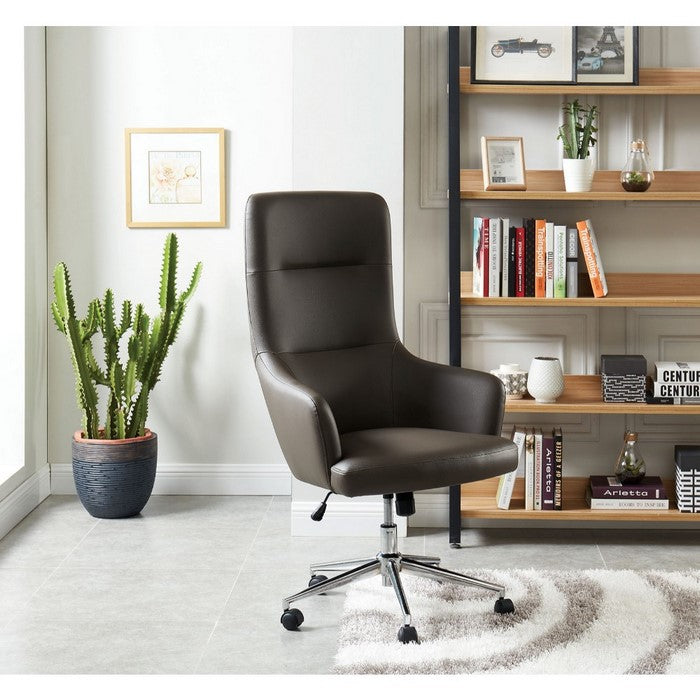 Leatherette Office Chair with Low Arm Design and Metal Legs with Casters, Gray