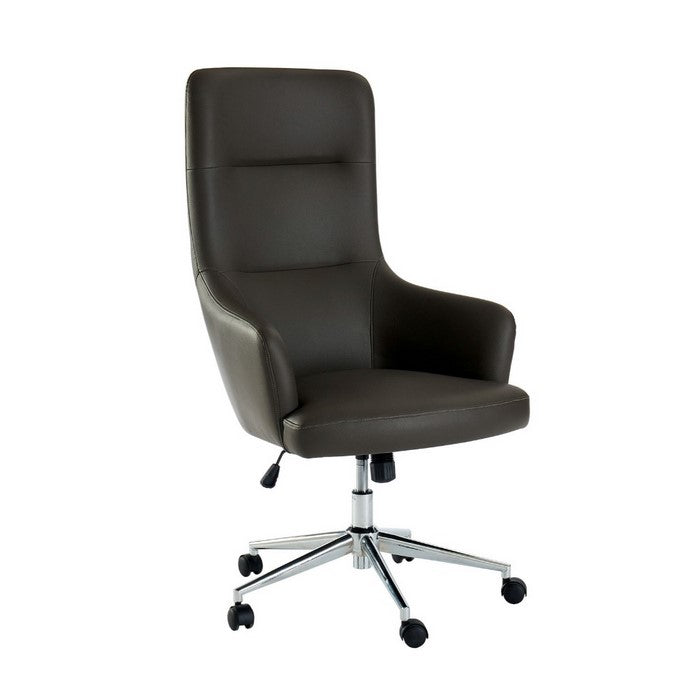 Leatherette Office Chair with Low Arm Design and Metal Legs with Casters, Gray