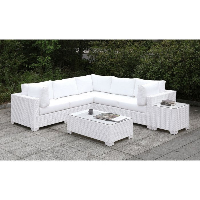 Faux Polyester and Aluminum Corner Chair with Padded Seat Cushion, White