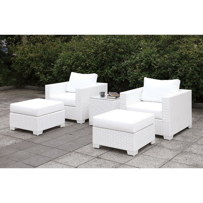 Faux Polyester and Aluminum Square Armchair with Padded Seat Cushion, White