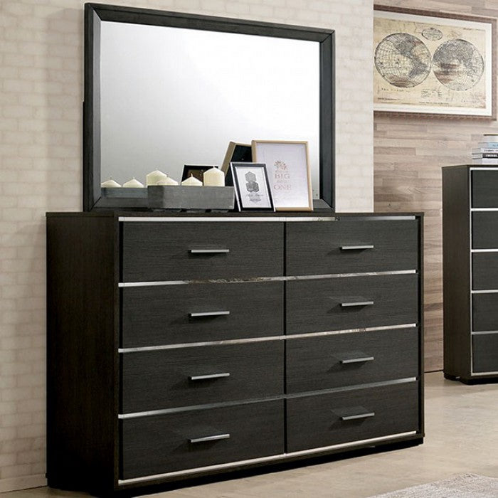 Contemporary Style Eight Drawers Wooden Dresser with Bar Handles, Gray