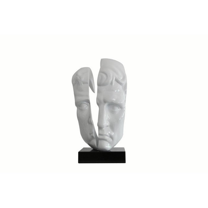 Face Sculpture Mounted On Square Black Base, Glossy White