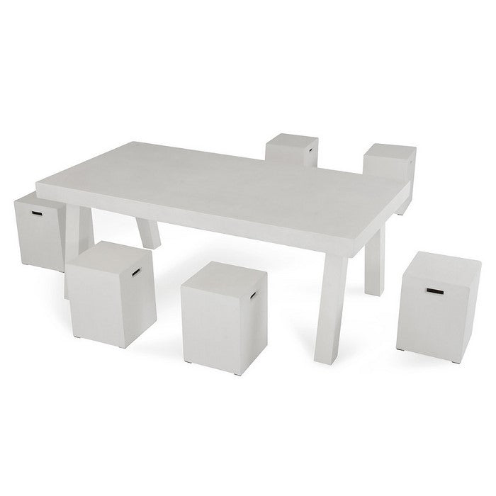 Concrete Dining Stool with Side Handles, White
