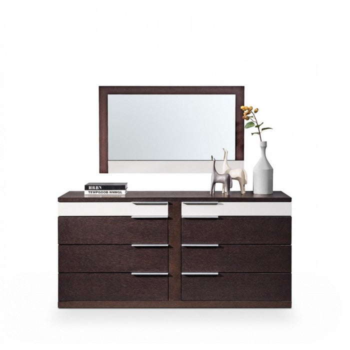 Rectangular Wooden Frame Mirror in Dual Tone, Oak Brown and Gray