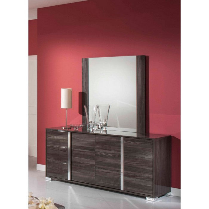 Vertically wood Framed Mirror in Contemporary Style, Gray