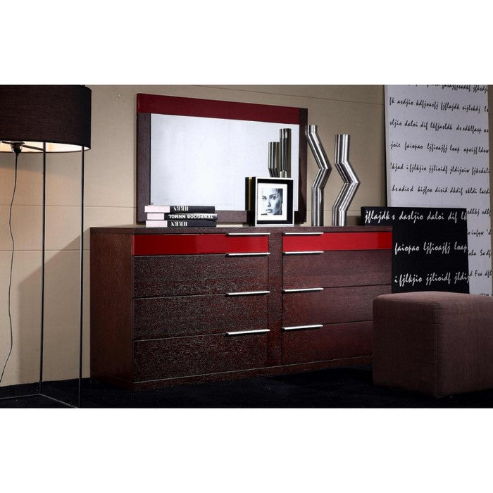 Rectangular Wooden Frame Bedroom Mirror, Red and Brown