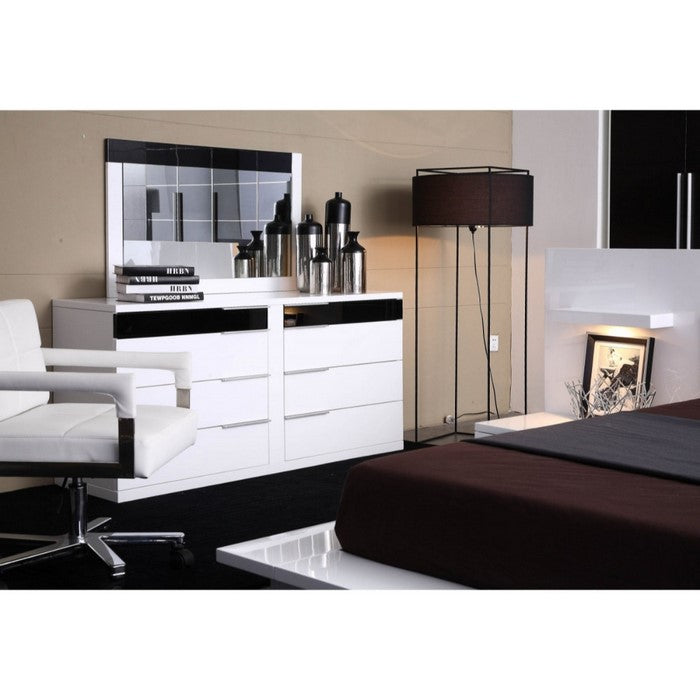 Modern Style Wooden Frame Mirror in Rectangular Shape, Black and White