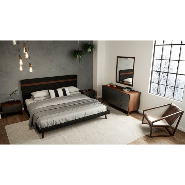Rectangular Wooden Framed Mirror in Transitional Style, Walnut Brown