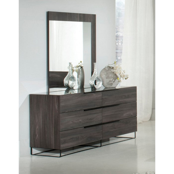 Rectangular Mirror with Opposite L Shaped Wooden Frame, Gray